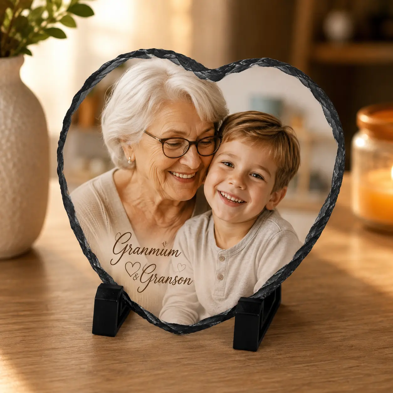 15x15 heart photo rock slate Personalised Heart Photo Rock Slate - 15 × 15 cm - Image 1
