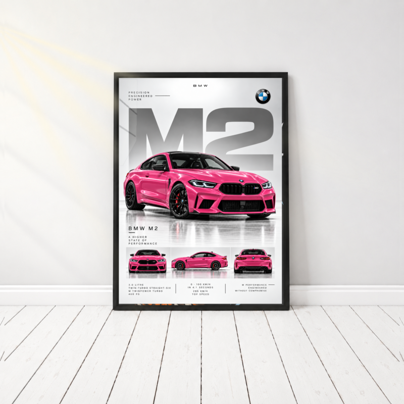 Pink BMW M2 Canvas Wall Art gallery image 1