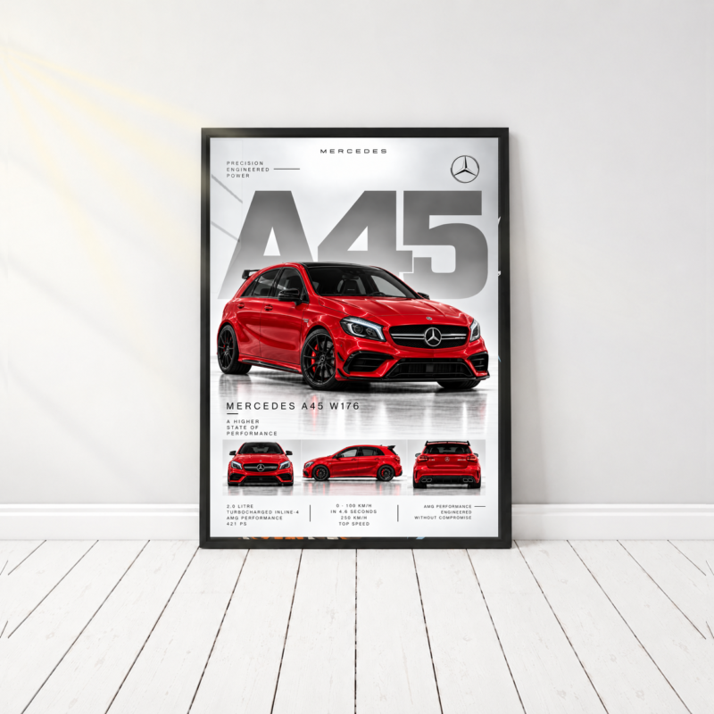 Mercedes A45 W176 Red Car Canvas Wall Art gallery image 1