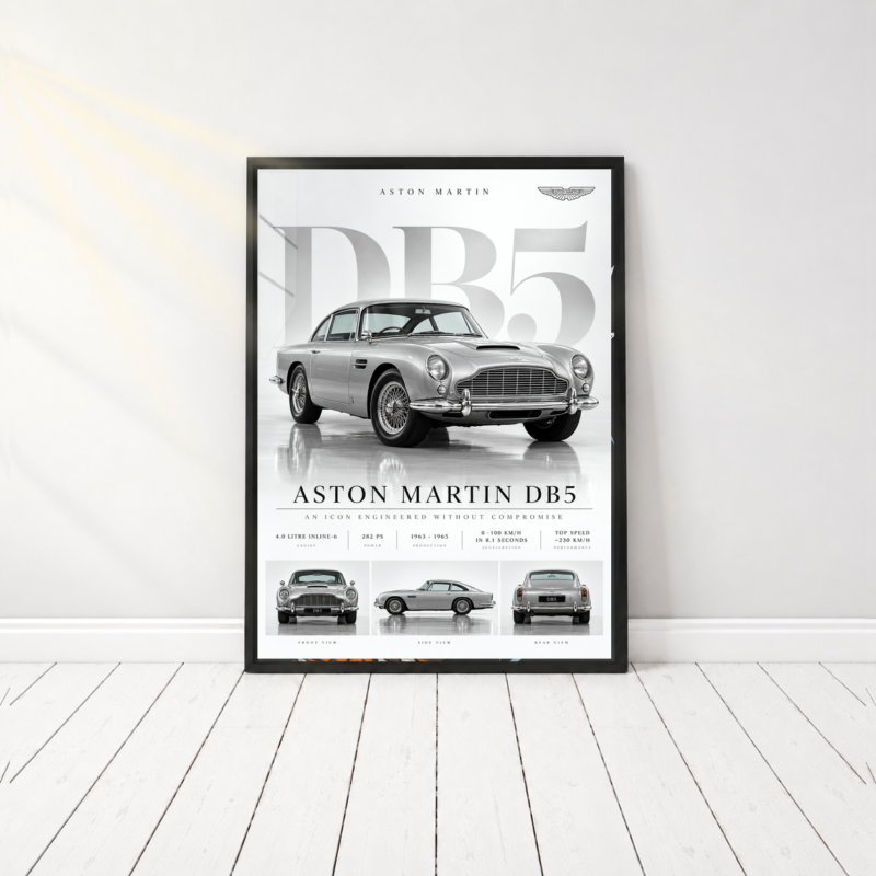 Aston Martin DB5 Classic Car Canvas Wall Art gallery image 1