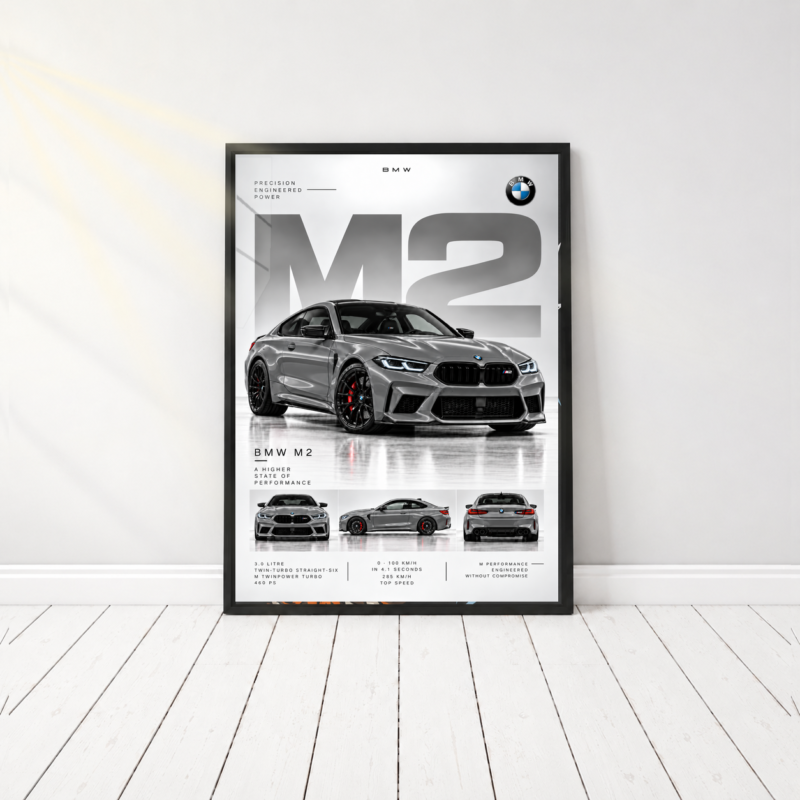 BMW M2 Grey Canvas Wall Art gallery image 1